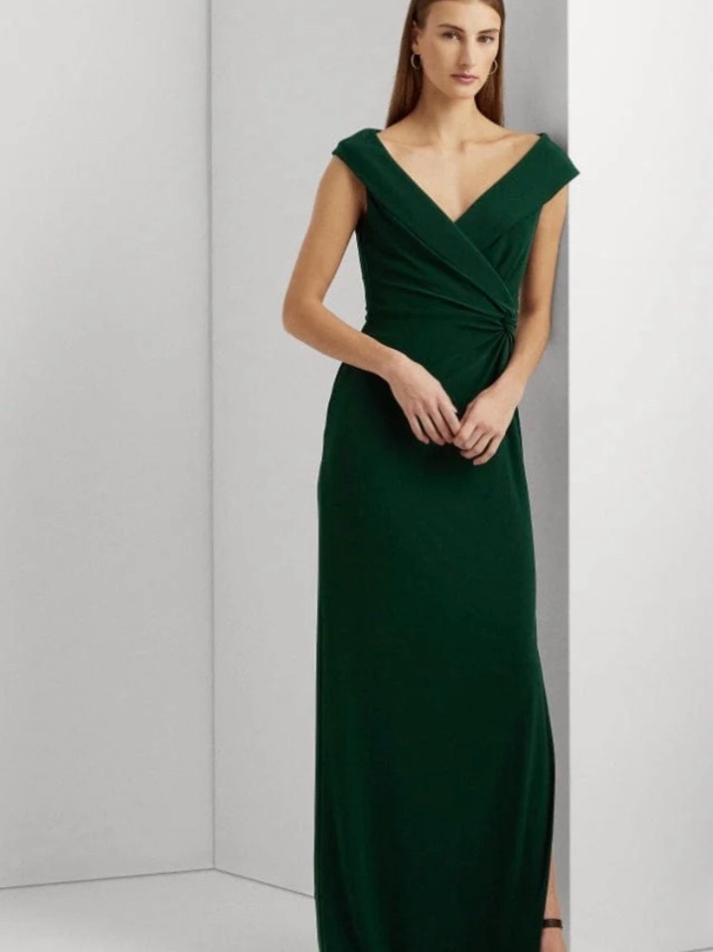 Ralph Lauren Forest Green Off-Shoulder Maxi Dress women’s size 6